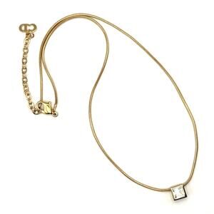 Vtg CHRISTIAN DIOR Square CZ Pendant Necklace Gold Tone Snake Chain NWOT 15 1/2"